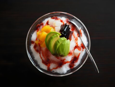 A Refreshing Bowl of Es Buah. Icy Indonesian Mixed Fruit Dessert.