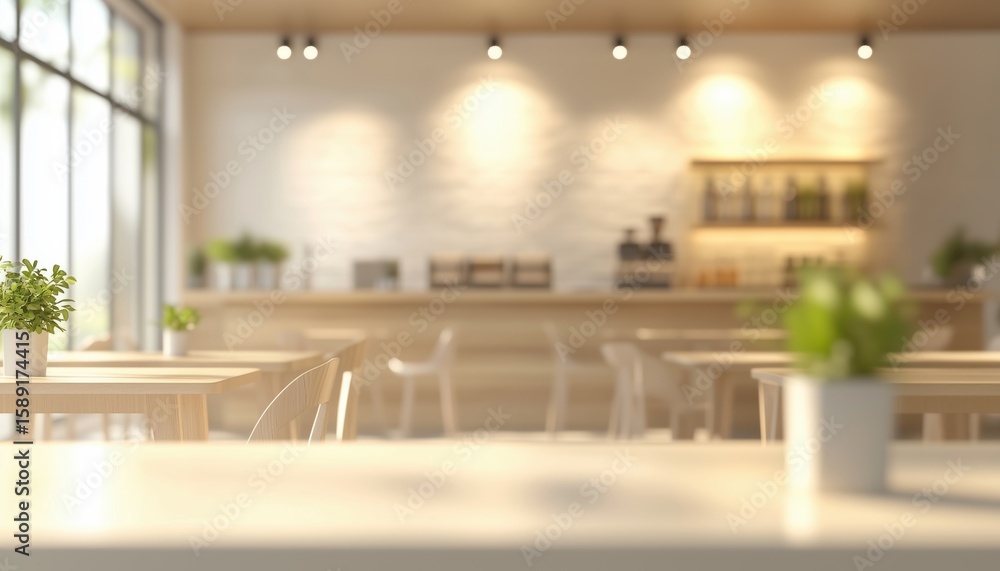 Poster modern cooking area in home interior with empty coffee shop and bakery. light bokeh view enhancing a