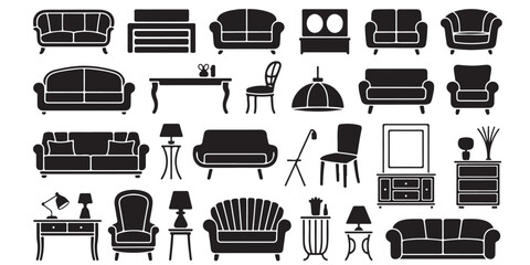 black vector various style furniture silhouettes SET

