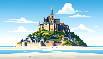 Pixel Art Illustration of Mont Saint Michel Island Castle