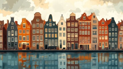 Amsterdam Netherlands Poster Illustration Travel Print Decor Gift Paper Canvas Wall Retro Art