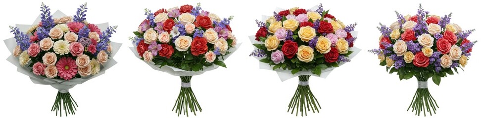 Fototapeta premium Colorful bouquets of roses and flowers on transparent background 