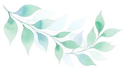 Watercolor illustration of a branch with green and blue leaves