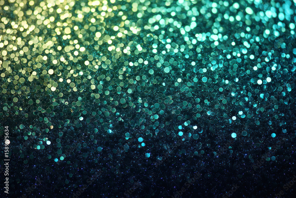 Poster sparkling teal and yellow bokeh background creating dreamy abstract effect. perfect for festive seas