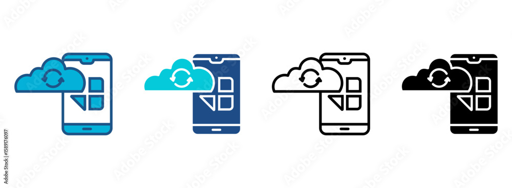 Poster cloud icon set with multiple styles. vector illustration