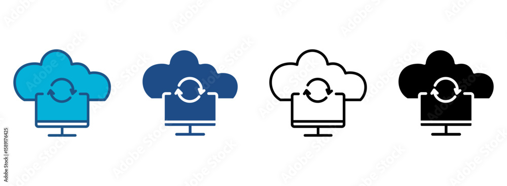 Poster cloud storage icon set with multiple styles. vector illustration