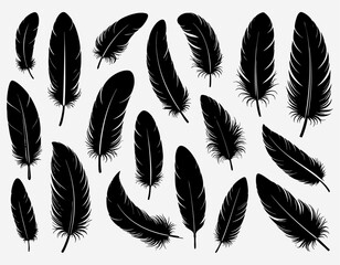 Floating Black Feather Silhouettes Pattern