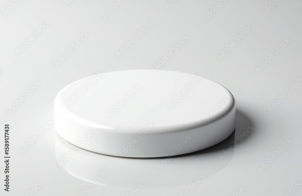 Poster a plain white circular platform on a light gray background with space for text or product display