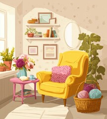 Cozy corner room with yellow armchair