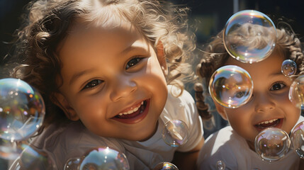 young girl blowing bubbles