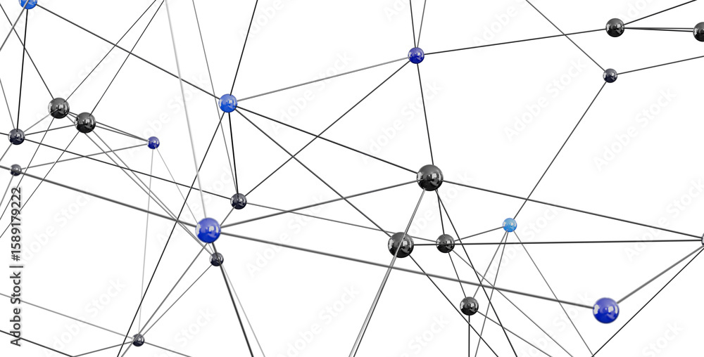 Poster 3d rendering of a complex network, ideal for tech, business, and connection concepts.