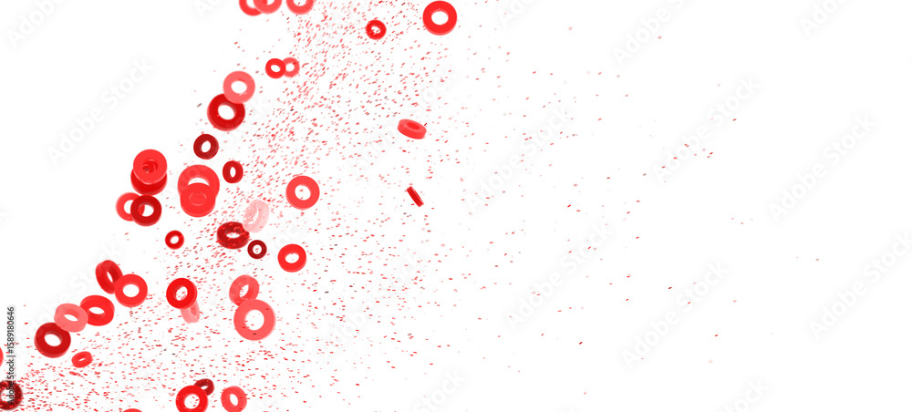 Poster abstract background with red rings bursting and scattering. perfect for design projects needing a vi