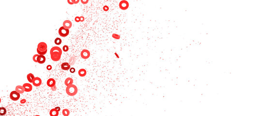 Abstract background with red rings bursting and scattering. Perfect for design projects needing a vibrant, dynamic feel.