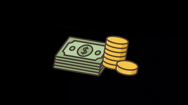 Money emoji 4K animation. Transparent background. Animated emoticon on Alpha channel.