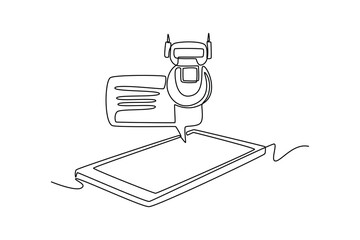 AI assistant support. AI chat concept. Single line draw design. Vector graphic illustration