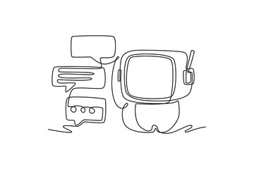 Chatbot. AI robot assistant for user correspondence. AI chat concept. Single line draw design. Vector graphic illustration
