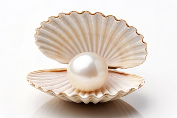 Cream Seashell with Single White Pearl Inside clamshell