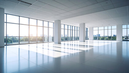 Fototapeta premium Bright Modern Office Interior with City View