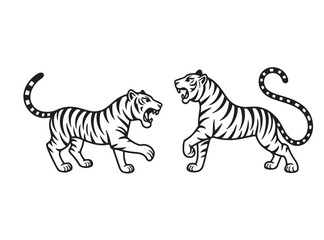 Tiger Illustration Pack – Monochrome Wildlife Line Art on White Background