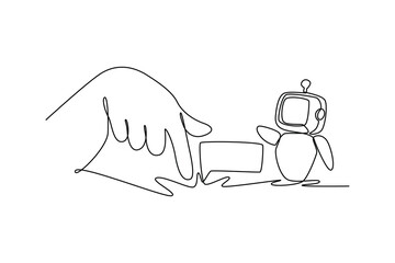 Robot chatbot head. AI chat concept. Single line draw design. Vector graphic illustration