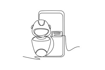 Robot chatbot head. AI chat concept. Single line draw design. Vector graphic illustration