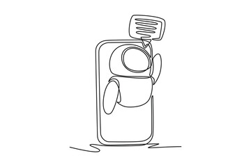 Robot chatbot head. AI chat concept. Single line draw design. Vector graphic illustration