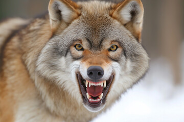 Fototapeta premium Majestic wolf in the forest, showcasing wildlife and nature with fierce expression and fur