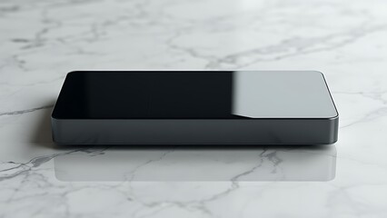 A sleek polished object on marble, abstractly representing modern communication with soft reflections.