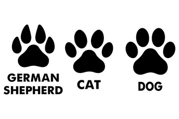 Dog and cat paw cartoon animal print icons set, perfect for pet-themed designs, puppy silhouette  for t-shirts, patterns, showcases