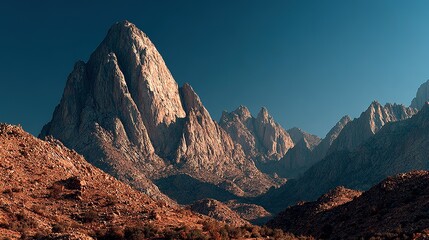 Majestic mountain peak piercing the vast blue sky.