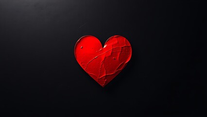Abstract red heart symbol on textured dark background, evoking deep emotions with dramatic lighting.