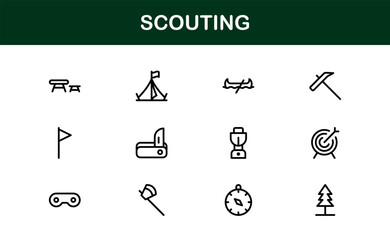 Scouting Professional Modern Line Icon Collection with Clean Minimal Vector Style
