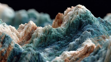 Detailed close-up view of textured mountainous terrain.
