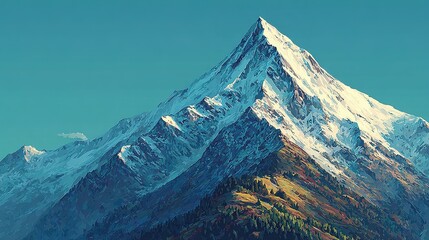 Majestic snow-capped mountain peak against a vibrant sky.