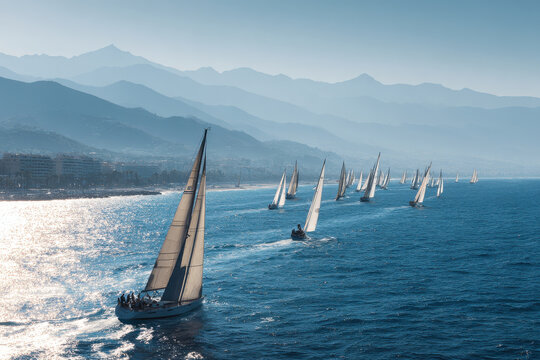 breathtaking scene thrill of premium racing yachts competing in prestigious regatta