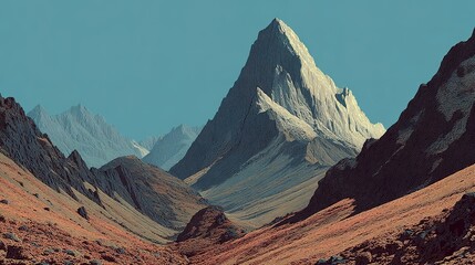 Dramatic mountain range with a prominent peak.