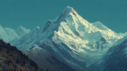 Majestic snow-capped mountain range against a clear sky.