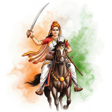 Rani of Jhansi Riding Horse with Sword &ndash; Artistic Independence Day Tribute &ndash; Freedom Fighter Poster