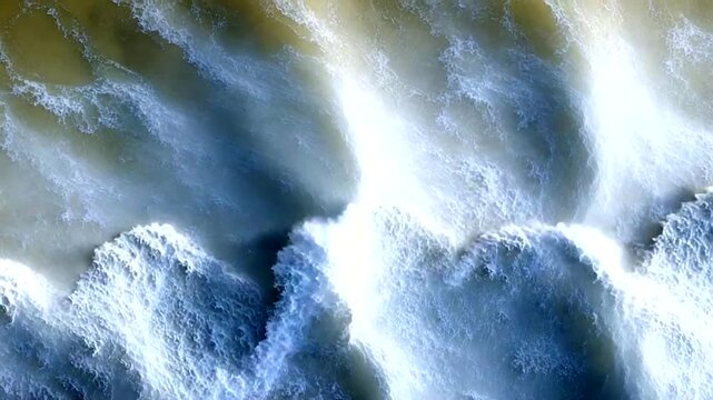 Cascading rapids with foamy white water flowing downstream rapidly