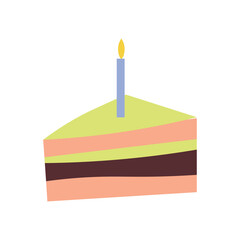birthday piece of cake with candles with cream Hand-drawn birthday cake 