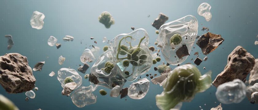 Floating plastic and debris in ocean water depicting marine pollution issue