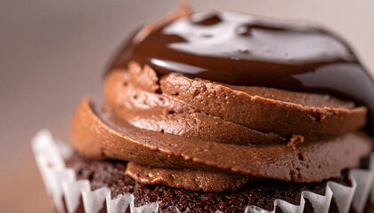 Cupcake with chocolate mousse. Tasty and sweet food. Delicious dessert.