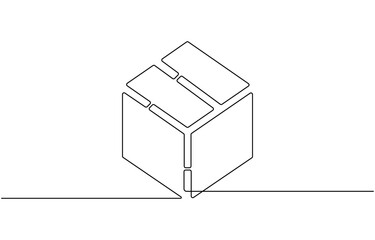 Cardboard box continuous one line drawing. Online shopping,  Single line drawing illustration of Opened carton box. Online shopping concept vector art. 