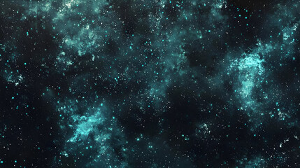 Obraz premium Deep space nebula with swirling turquoise clouds and scattered stars. Vast expanse of dark cosmic background with luminous teal nebula formations
