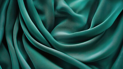 Obraz premium Elegant green satin fabric arranged in soft curves, radiating sophistication and texture.