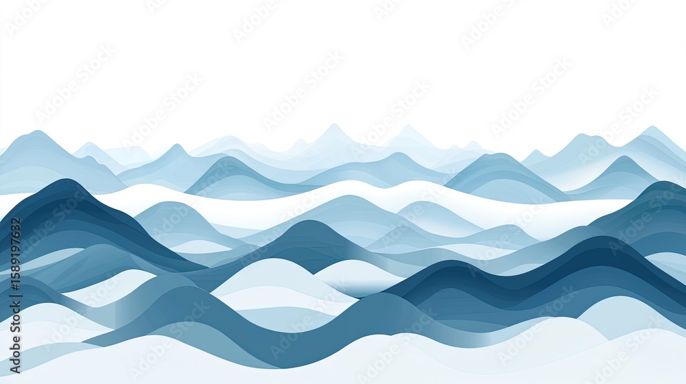 Poster flowing layers of blue tones blending seamlessly to form a minimalist, modern background ideal for d