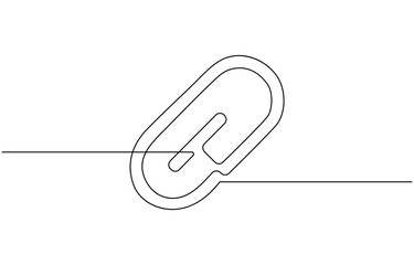 Continuous one line drawing of Paper clip. Single line drawing illustration of Metal paper clip,  Note paper pieces vector illustration on isolated background. Sheets of note papers sign business .