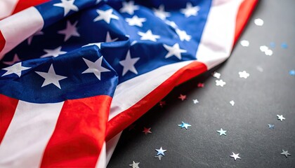 American flag draped on dark background with glitter