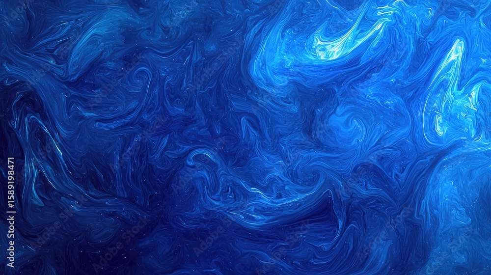 Poster Glowing particle waves in deep blue tones, dynamically twisting and pulsating, representing energy and cyber connectivity.