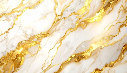 Golden Veins Flowing Through White Marble Surface Creating Elegant Abstract Texture